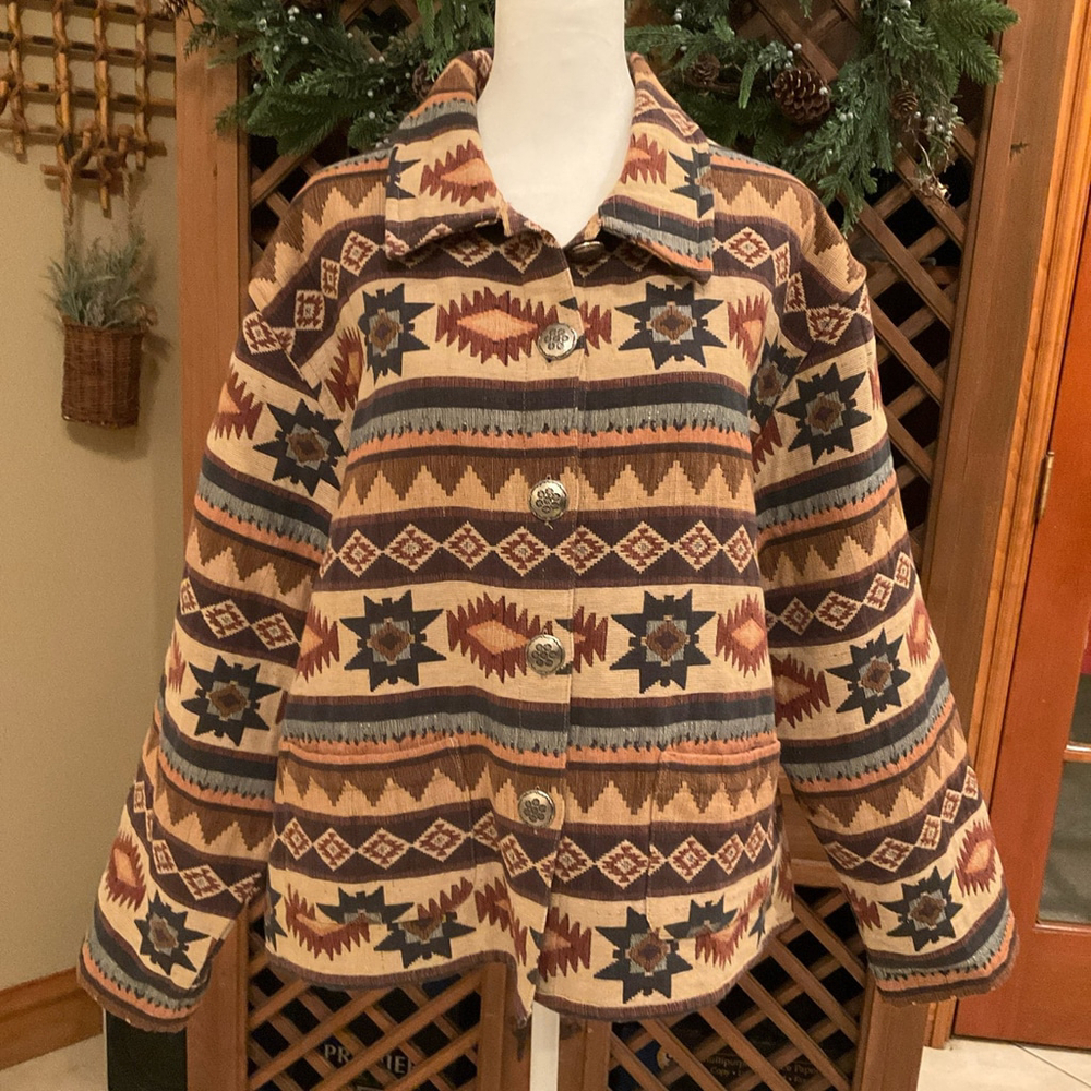 Vintage 90s Tantrums Tapestry Southwest Aztec Western Boho Womens XL Jacket